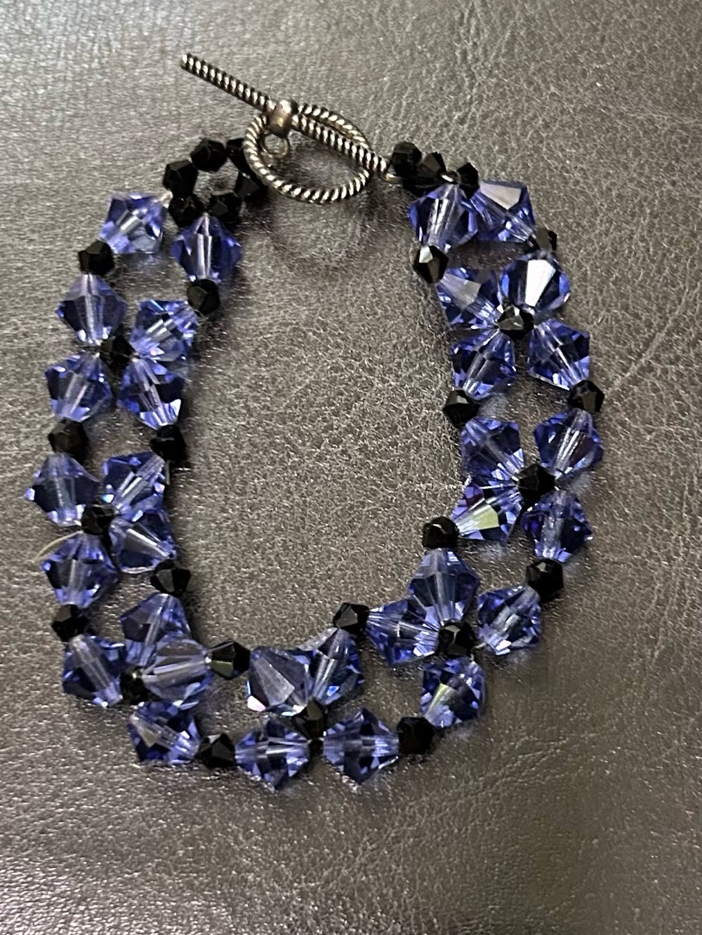 Purple Crystal & Black Spacer Beaded Bracelet with Silver Toggle